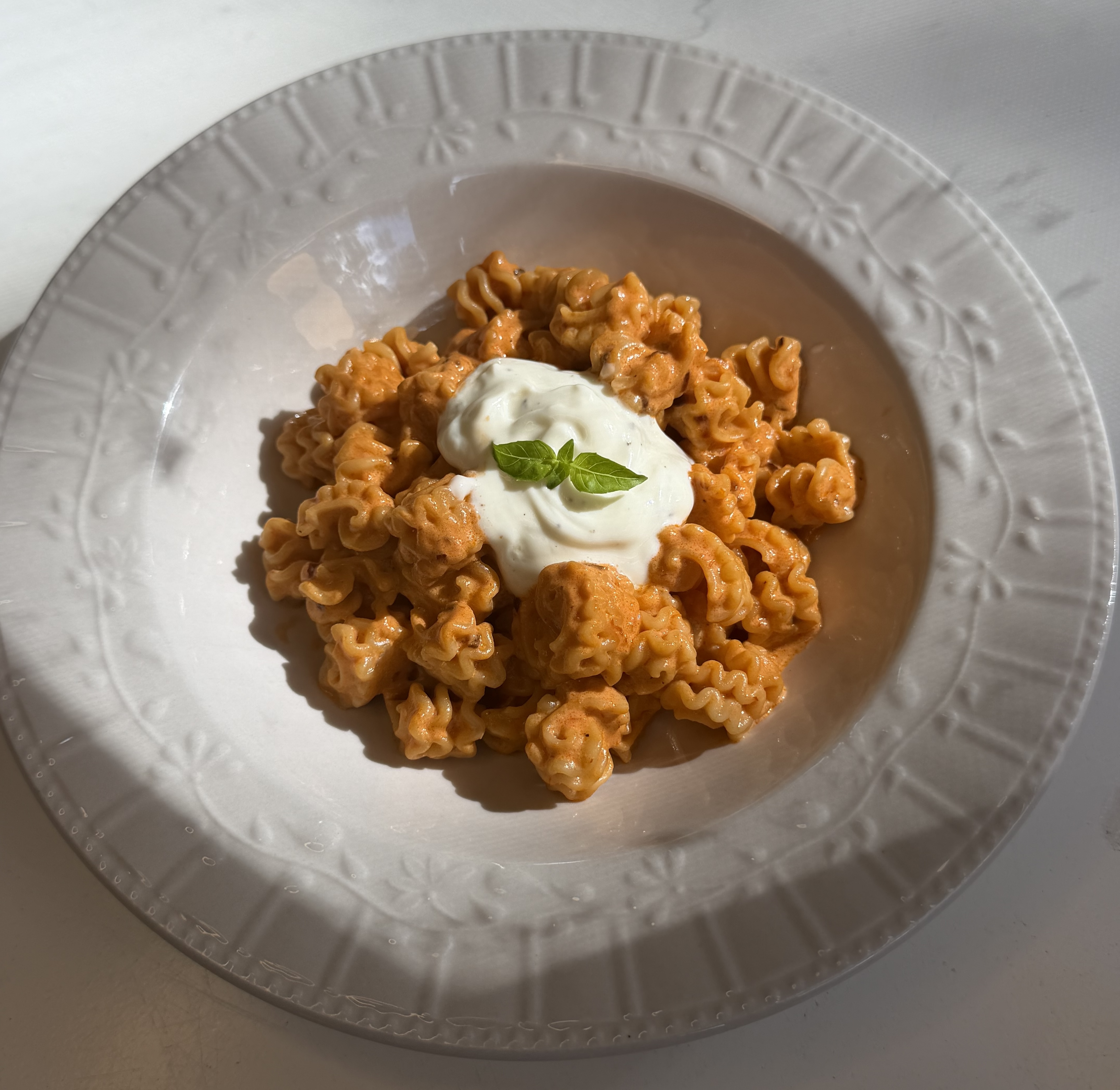 Ruby&rsquo;s Vodka Radiatori, topped with whipped ricotta